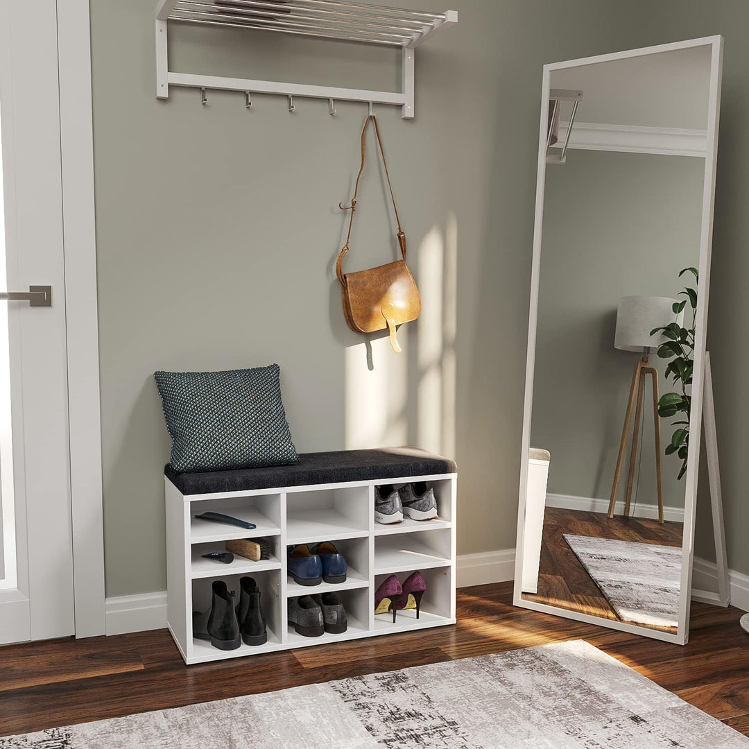 KOMTO Schuhbank mit Sitzfläche - Schuhregal Weiss 80 x 50 x 30 cm Schuhschrank mit Sitzbank Flur Ban