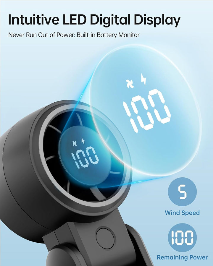 TriPole Tragbarer Turbo-Handventilator mit Digitalanzeige, 3-in-1 Wiederaufladbarer Mini Ventilator,