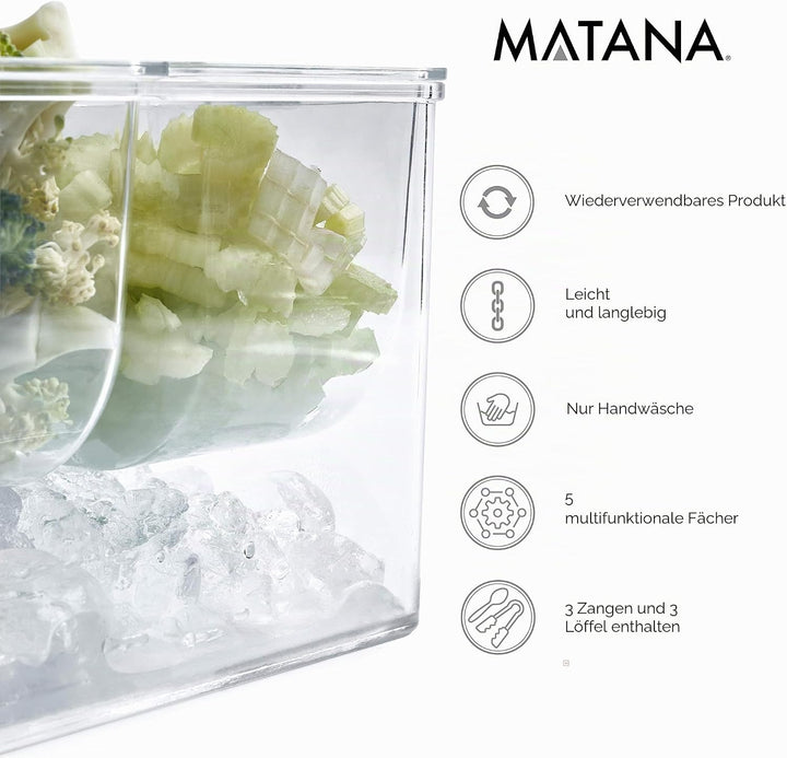 MATANA Gekühlten Zutatenbehälter mit 5 Einsätzen, 3 Löffeln &amp; 3 Zangen - Cocktailparty, Cocktailbar,