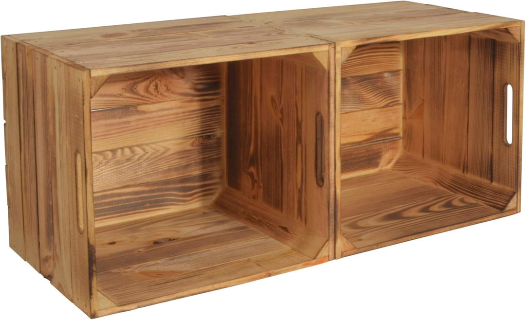 2 Set Kallax Holzkiste Karl - Geflammt Aufbewahrungsbox 33x38x33cm Aufbewahrungskorb Holzbox Holz Re