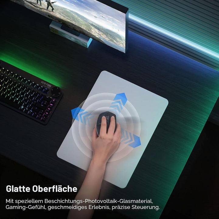 DAWNTREES Glas-Gaming-Mauspad, genaue und schnelle Mausverfolgung, gehärtetes Glas, rutschfeste Gumm