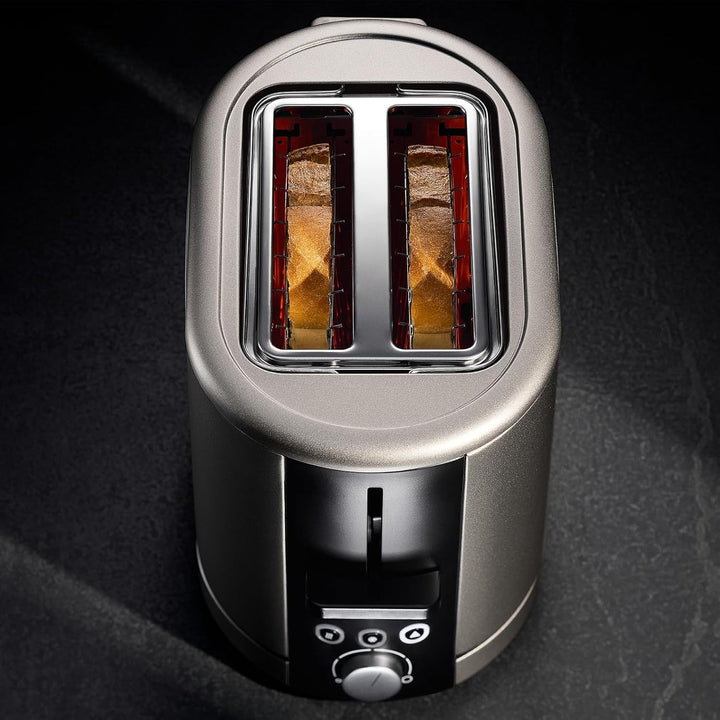 WMF Lono Silk Toaster 2 Scheiben, Edelstahl Doppelschlitz Toaster mit XXL-Brötchenaufsatz, 7 Bräunun