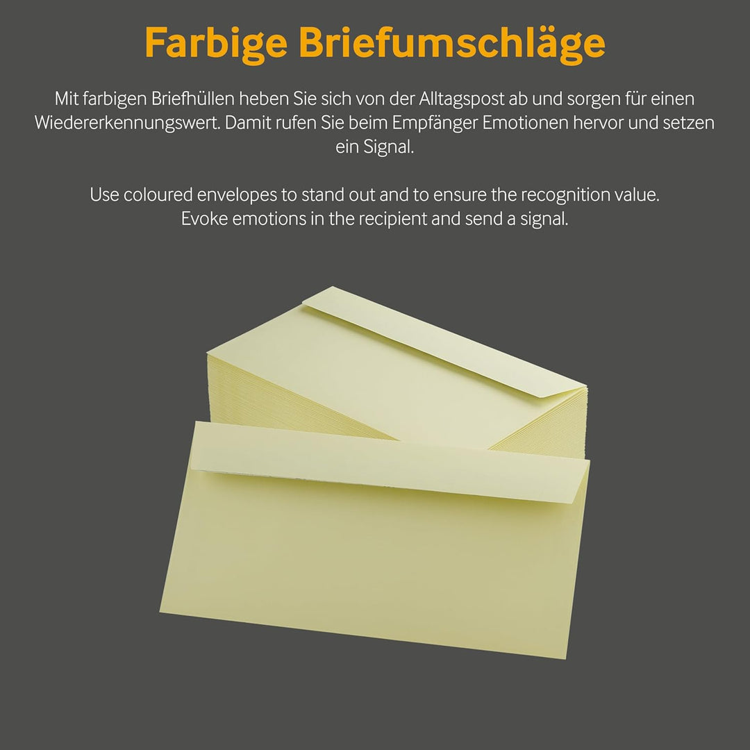 100 Stück, Farbige Briefumschläge, DIN C6/5, Haftklebung mit Abziehstreifen, Gerade Klappe, 130 g/qm