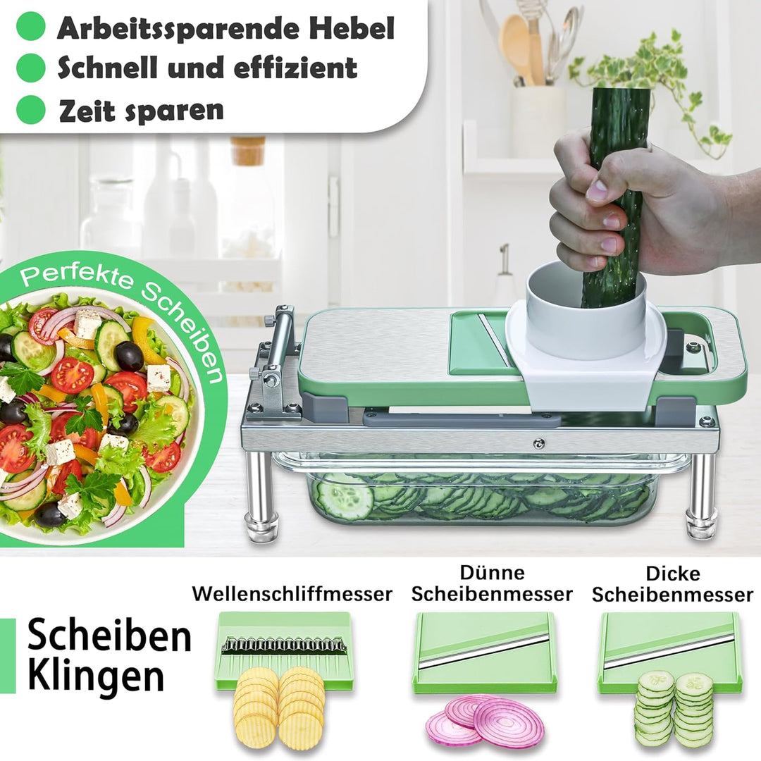 Gemüseschneider, Gemüsehobel mit 8 Klingen, Zwiebelschneider mit Behälter, Pro All-in-1 Lebensmittel