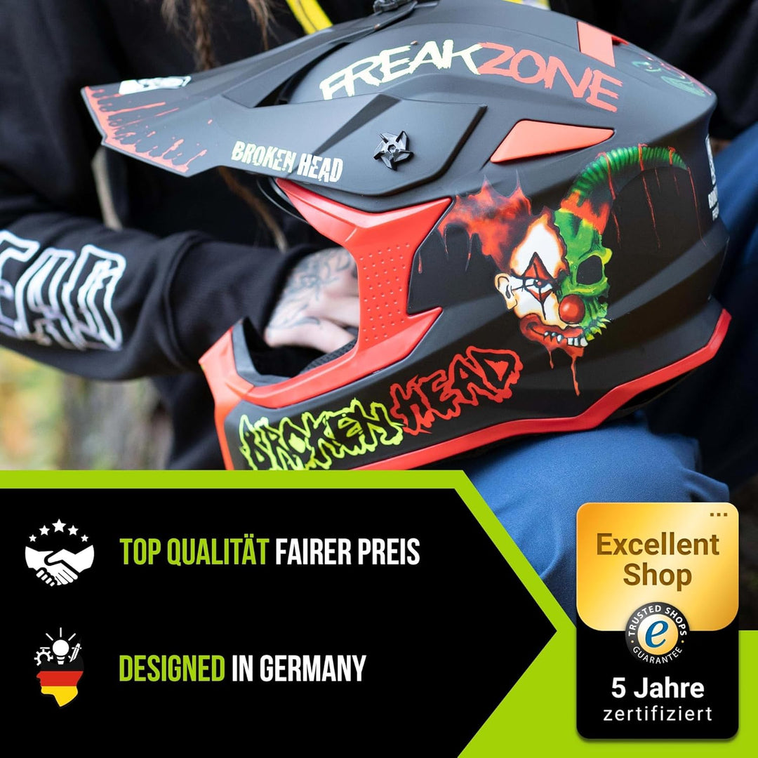 Broken Head FreakZone Motocross-Helm Cross-Helm – MX – Quad – Supermoto - Motorrad, Schwarz-Rot