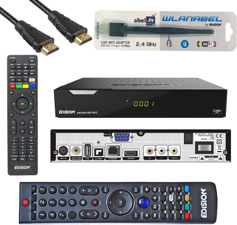 Edison Piccollo S2+T2/C Full HD Satelliten-Kabel-Receiver FTA HDTV DVB-S2/C/T2 (HDMI, AV, USB 2.0,Di