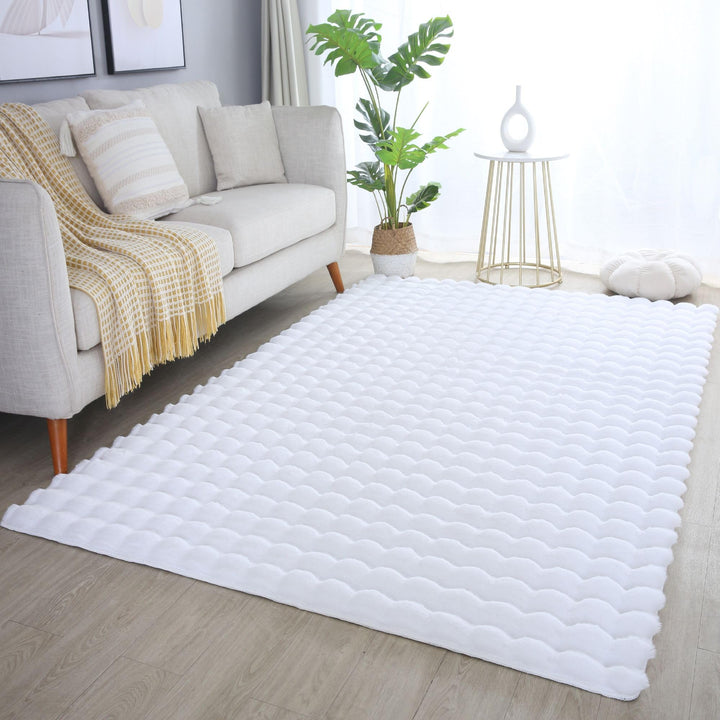Carpetsale24 Teppich Wohnzimmer Moderne Einfarbig 3D Hoch-Tief Struktur Design Weiss 120 x 170 cm -
