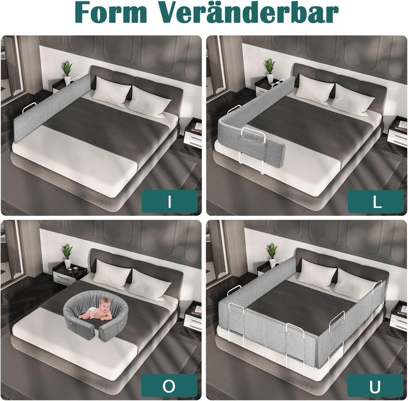 NAIZY Rausfallschutz Bett 150cm Bettgitter Bettschutzgitter 5 Loch Höhenverstellbar-Form Einstellbar
