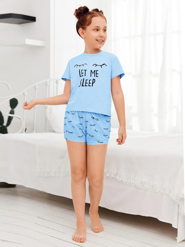 Haloumoning Mädchen Schlafanzüge Sommer Niedliche Shorts Set Bequem Kurzarm Cartoon bedrucktes Pyjam