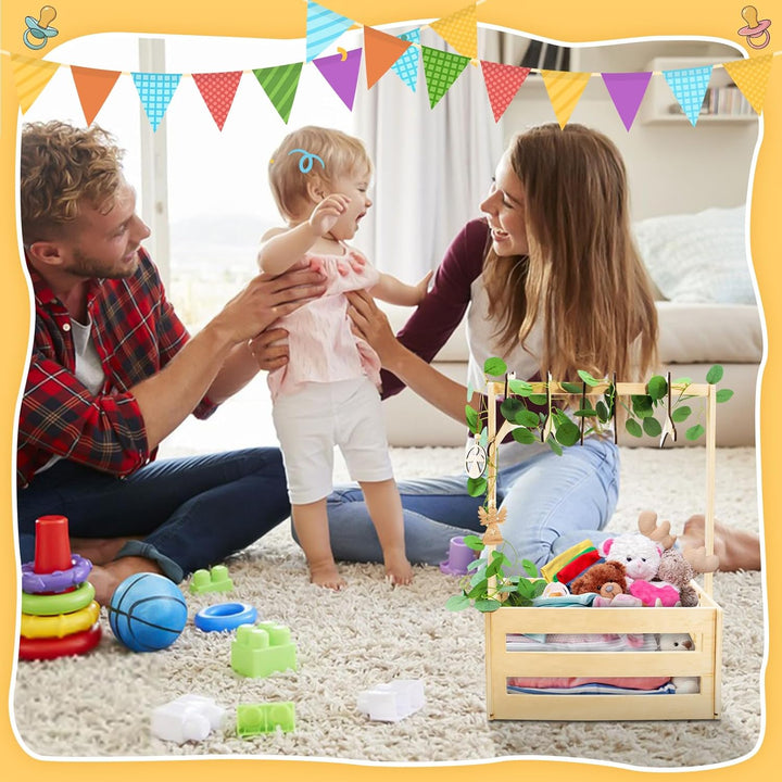 ZOCONE Geschenkkorb Baby Personalisiert Holzkiste Babyparty Geschenk Holz Babykorb mit Griff Kleider