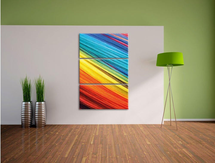 Pixxprint Bunte Streifen 3-Teiler Leinwandbild 120x80 Bild auf Leinwand
