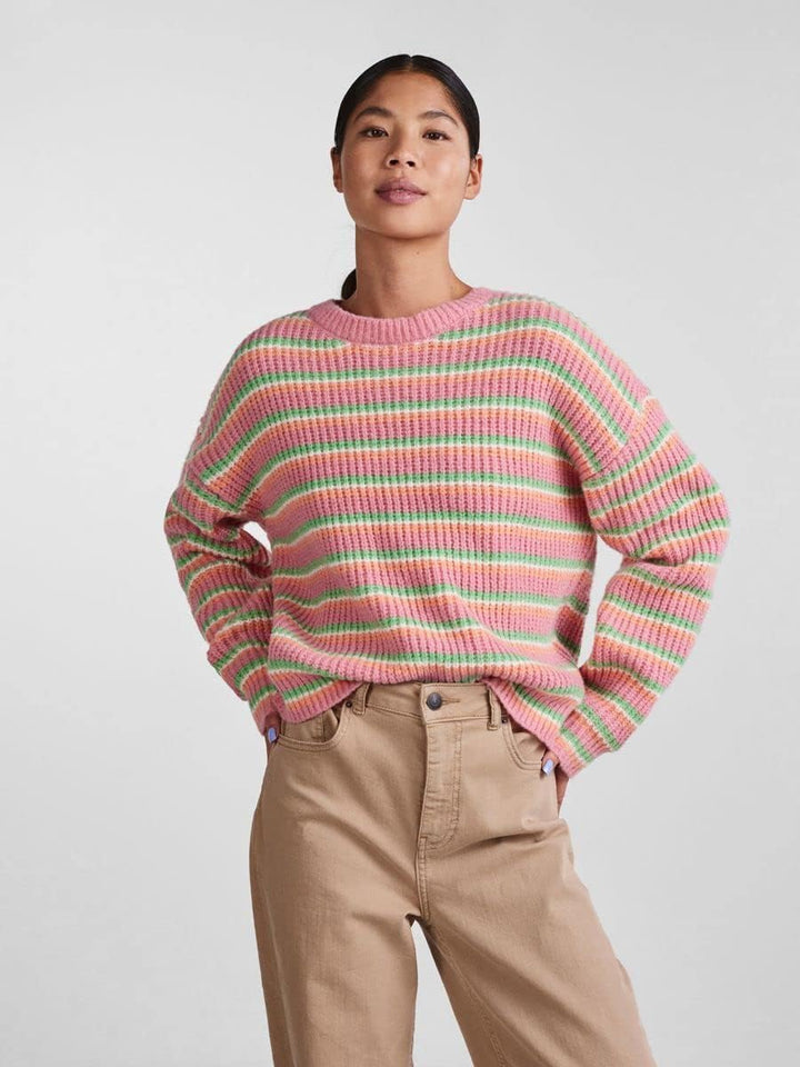 PIECES Damen Pcbina Ls O-Neck Knit Bc Strickpullover XS Absinthe Green/Stripes:cdan-desf-mrng, XS Ab