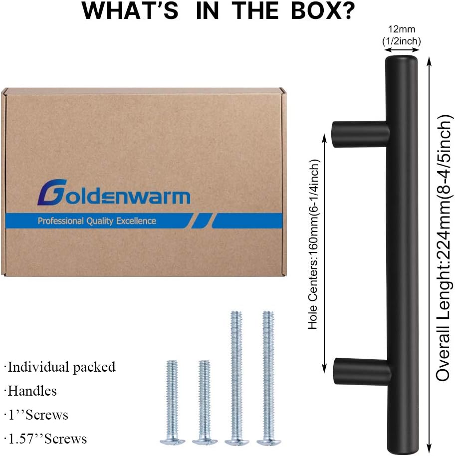 10 X Goldenwarm Küchengriffe 160mm Schwarz – Schrankgriffe Möbelgriffe Türgriff Schubladengriffe Ede