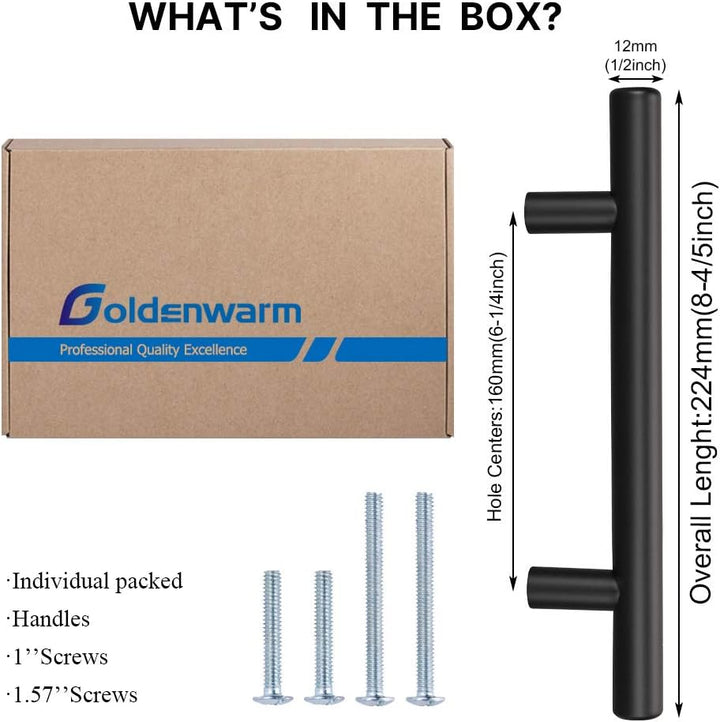 10 X Goldenwarm Küchengriffe 160mm Schwarz – Schrankgriffe Möbelgriffe Türgriff Schubladengriffe Ede
