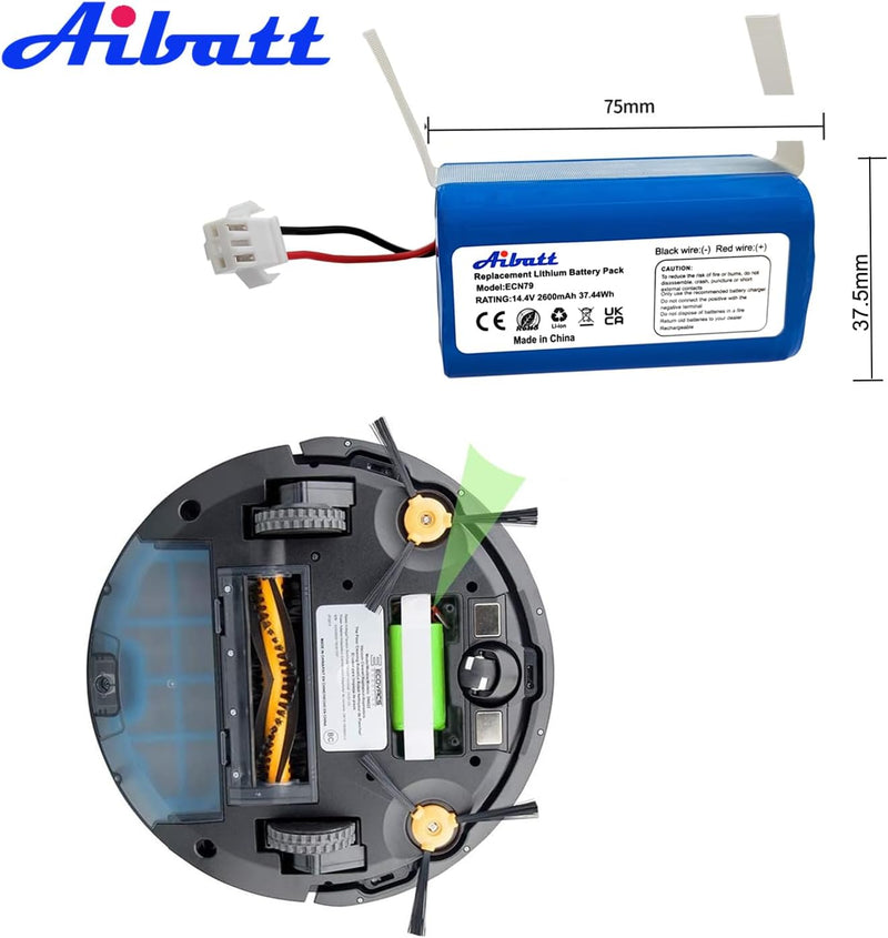 Aibatt 14.4V 2600mAh Ersatzakku Kompatibel mit Eufy RoboVac 11 11S 11S MAX RoboVac G10 Hybrid RoboVa