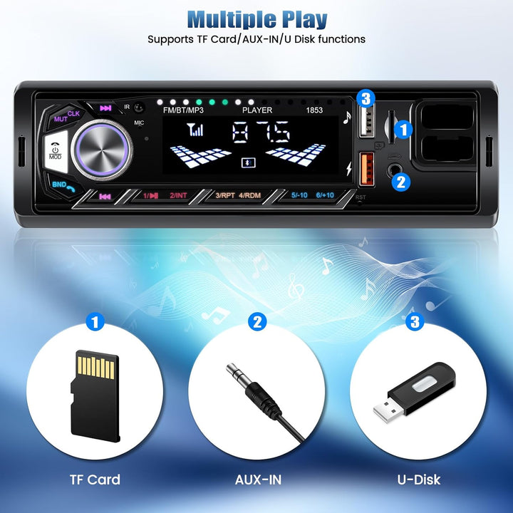 SIXTOP 1Din Autoradio Bluetooth Freisprecheinrichtung, 1Din Radio mit FM Radio, MP3 Player unterstüt