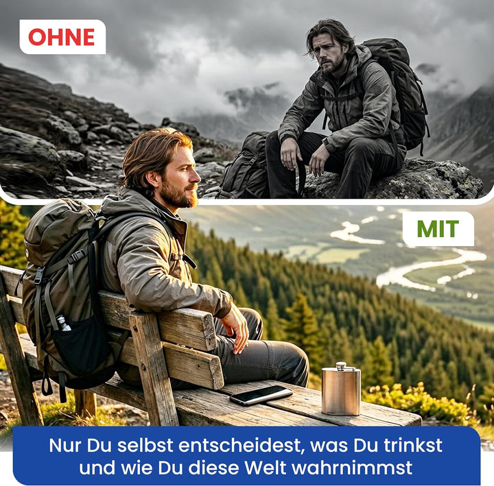 Oramics Flachmann Set 7-tlg. inkl. TRICHTER & BECHER – Edelstahl Taschenflasche gebürstet – Edles Mä