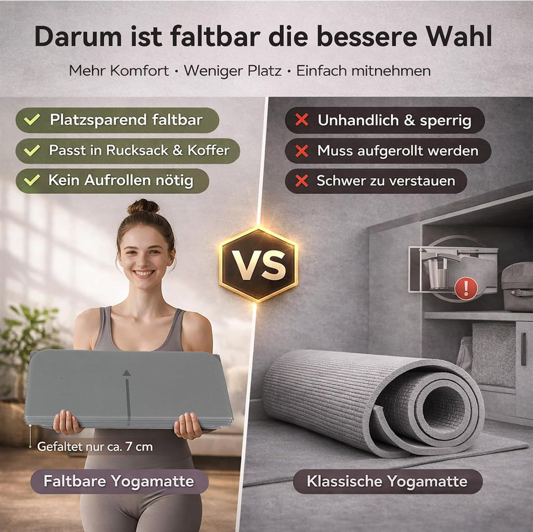 FunLife XXL Yogamatte 190 × 66 cm – 10 mm faltbare Fitnessmatte | Extra dick und rutschfest. Ideal f