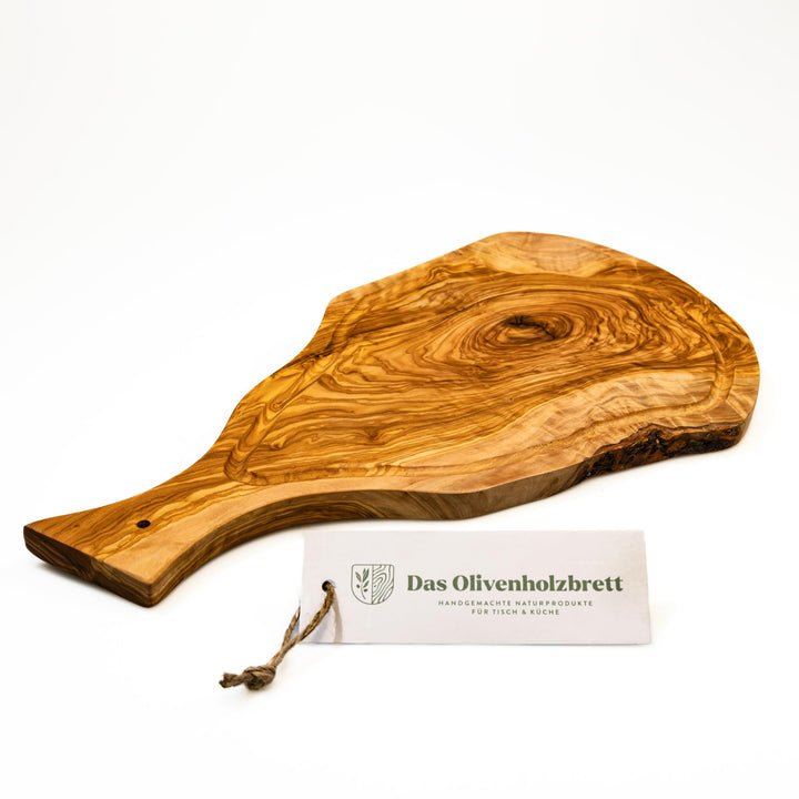 Neu DAS OLIVENHOLZBRETT® Schneidebrett aus Olivenholz mit Saftrille und Griff im Naturschnitt/Steakb