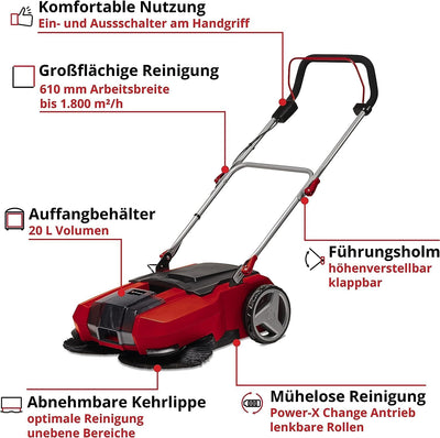 Einhell Akku-Kehrmaschine TE-SW 18/610 Li-Solo Power X-Change (18 V, Li-Ion, 20 L Schmutzbehälter, 6