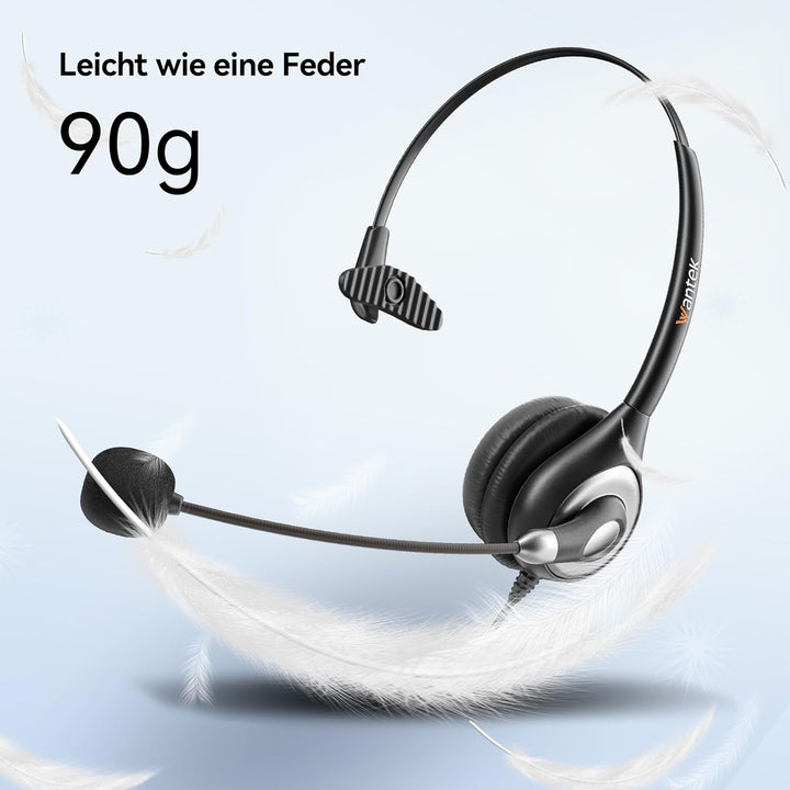 Wantek 601N Headset Typ-C Mono mit Mikrofon Noise Cancelling und 3,5mm Stecker USB C auf A Adapter f