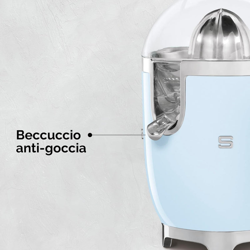 SMEG, Elektrische Zitruspresse CJF11BLEU, tropfsicherer Auslauf und Universalkegel, rutschfeste Stel