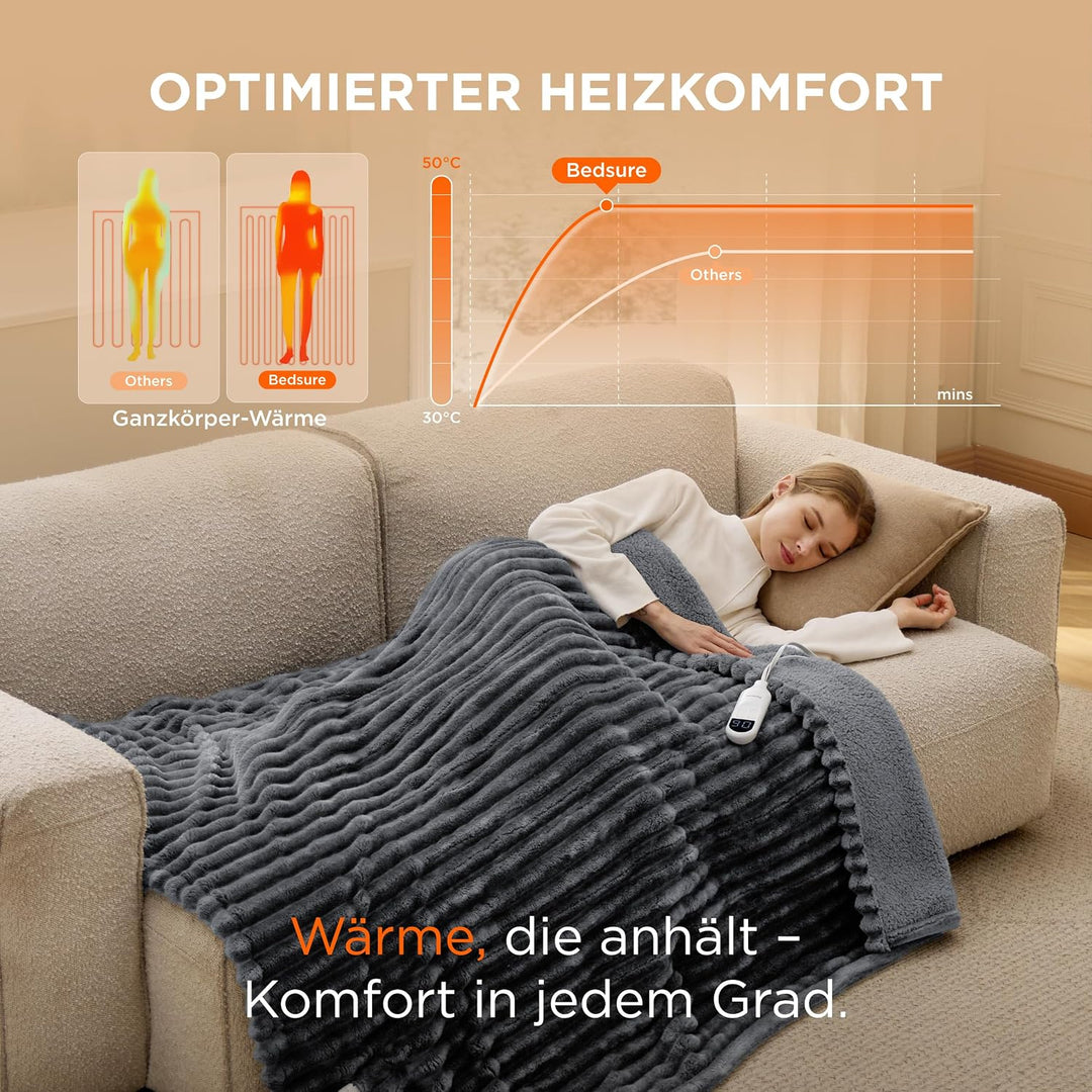 BEDSURE Heizdecke Wärmedecke Elektrische Kuscheldecke - mit Abschaltautomatik, 6 Heizstufen & 10 Stu