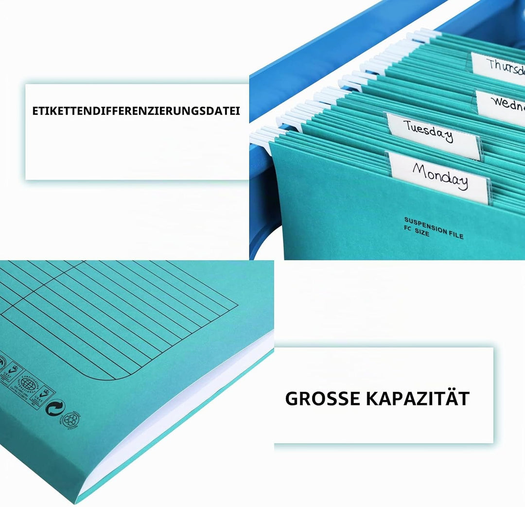 Foolscap Hängemappen mit Lasche und Karteneinsätzen (25 Stück, Blau) Verstärkte Hängemappen FC-Gröss