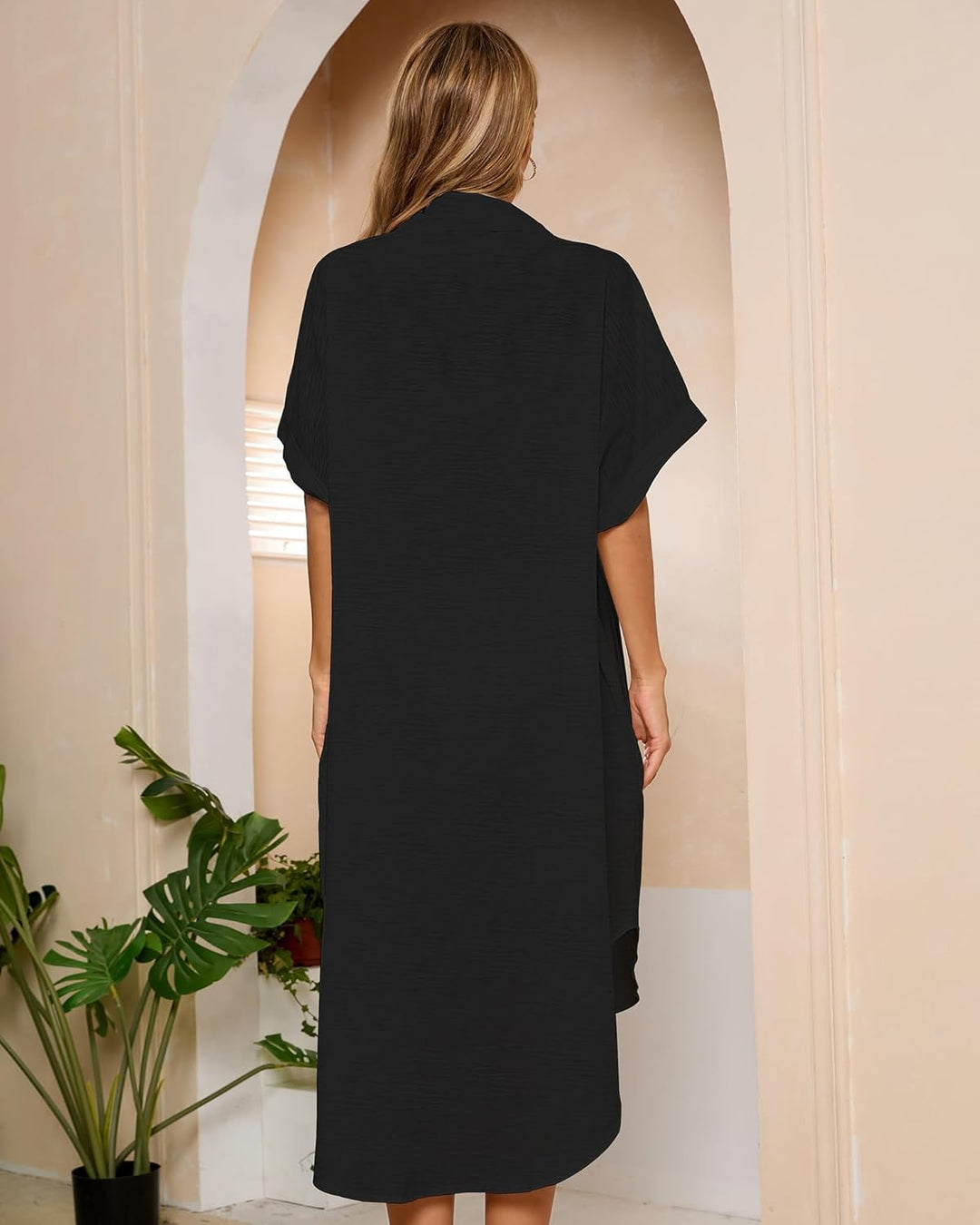 Bsubseach Frauen Button Down Shirt Badeanzug Cover Up Strand Coverup Bluse Tunika Kleid Schwarz M, S