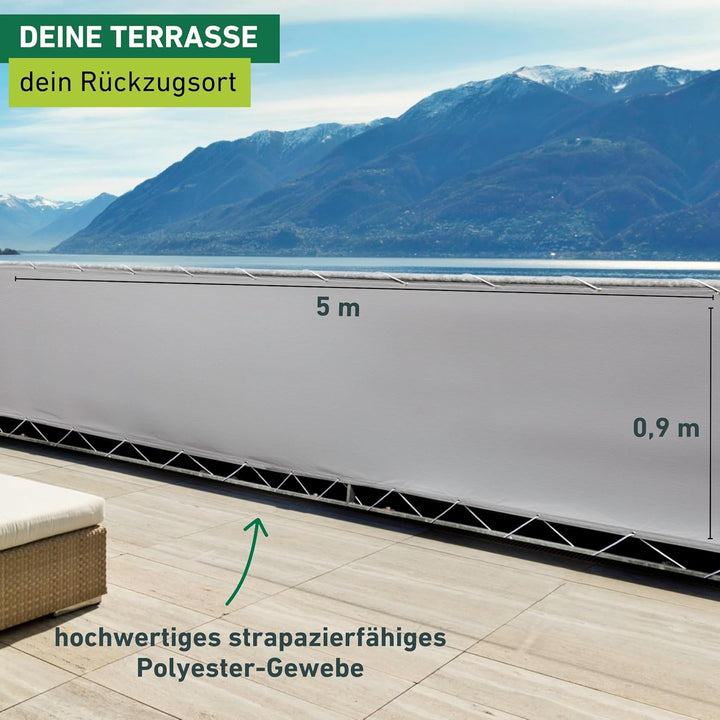 Windhager Balkonblende Malta Sichtschutz Balkon Windschutz, 0,9 x 5 m, Silber/grau, 06797, Silber