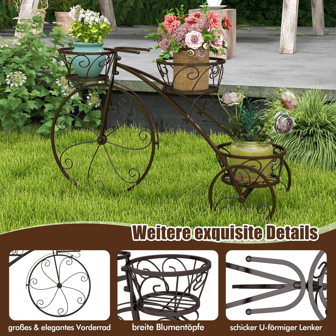 COSTWAY Pflanzenständer Metall, Fahrrad-Design, Blumenregal mit 3 Körben, Blumenständer mit dekorati