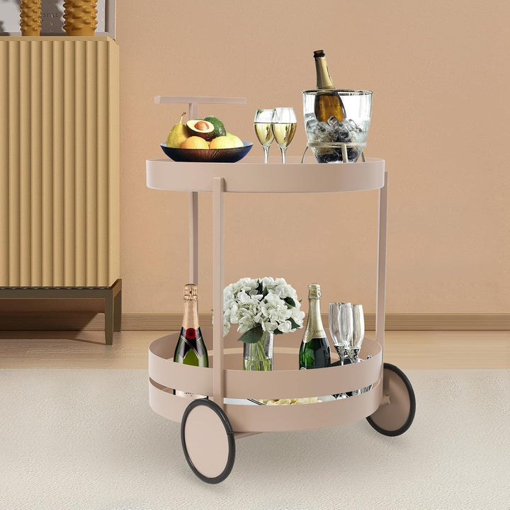 Rollwagen Metall Kosmetikwagen, 40x61cm Runder Küchenwagen Lagerwagen mit Rädern, Regal auf Rollen m
