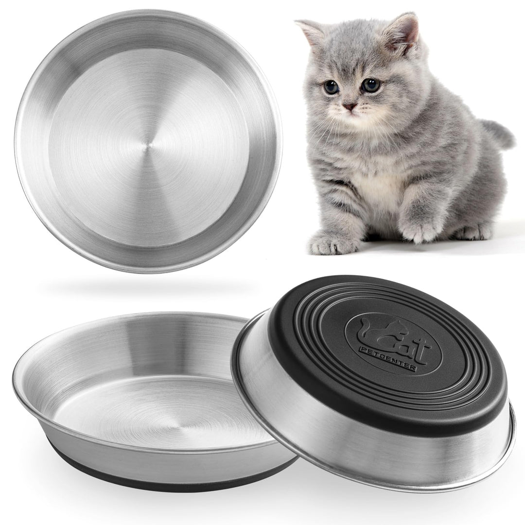 Edelstahl-Katzennäpfe, Schnurrhaarfreundlich, flach, für Futter und Wasser, rutschfeste Silikonunter