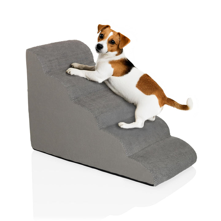 Haustiertreppe 5 Stufen PAWY Step 5 Hunde Treppe mit waschbarem Bezug, rutschfeste Hunderampe, Grau