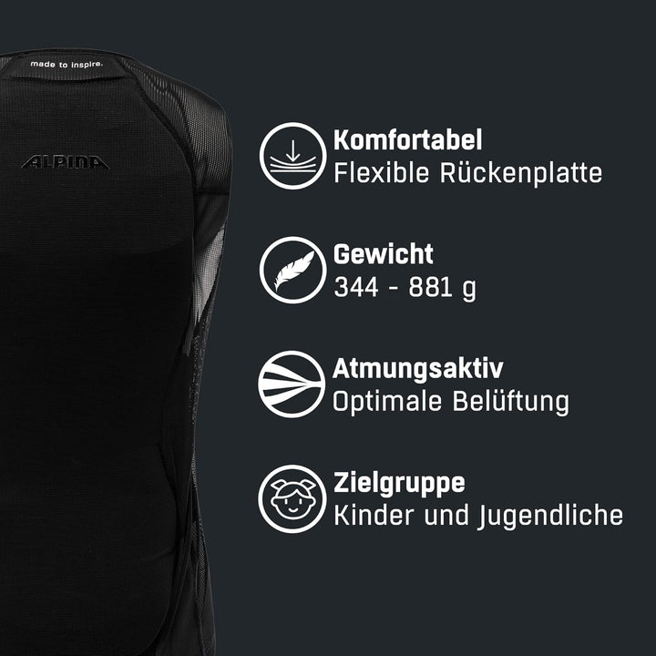 ALPINA PROSHIELD JUNIOR VEST - Flexibler, Atmungsaktiver & Individuell Einstellbarer Rückenprotektor