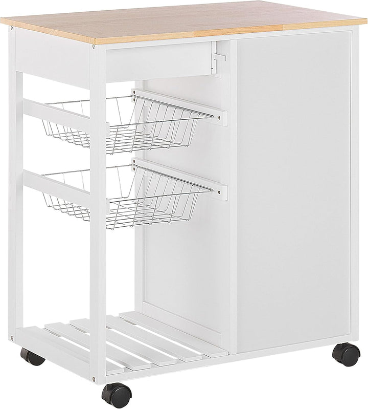 Beliani Servierwagen Holz weiss mit 2 Schubladen Schrank 2 Metallkörben Rollen Boves