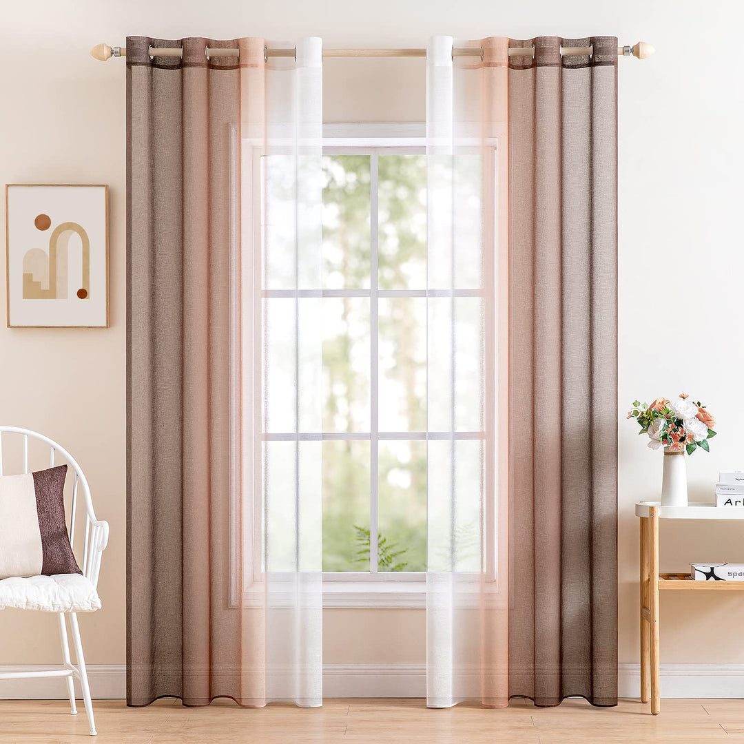 MIULEE 2er Set Voile Vorhang Zweifarbiger Vorhang mit Ösen Transparente Gardine Ösenschal Fenstersch