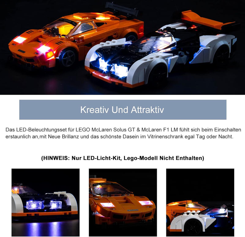 Led Licht Set für Lego 76918 Speed Champions McLaren Solus GT & McLaren F1 LM (Kein Lego-Modell), De