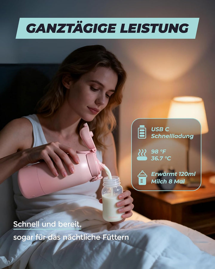 Tragbarer Flaschenwärmer Baby unterwegs mit Selbstreinigungsfunktion, 100W Schnellaufwärmung für Mut