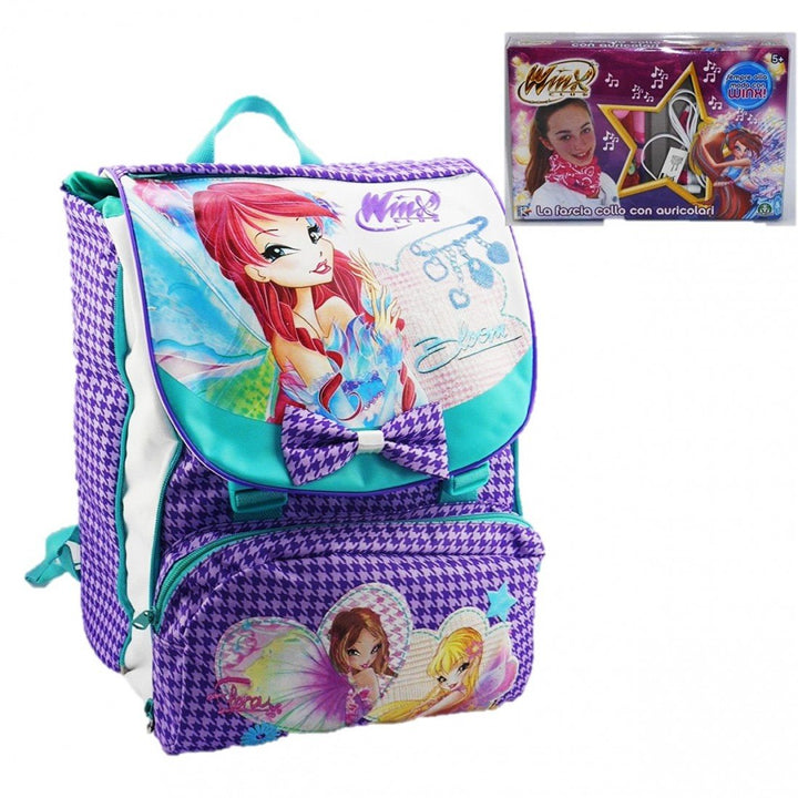 Winx 2015/16 Erweiterbarer Schul-Rucksack mit Nackenband und Ohrstöpsel