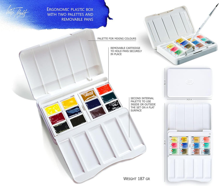 White Night Wasserfarben Gesamtset in Kunststoff-Box, 12er-Set