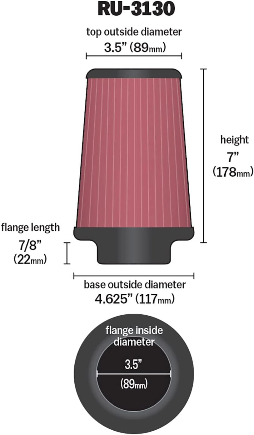 K&N RU-3130 KFZ und Motorrad Gummi Universalluftfilter, Rot, Luftfilter