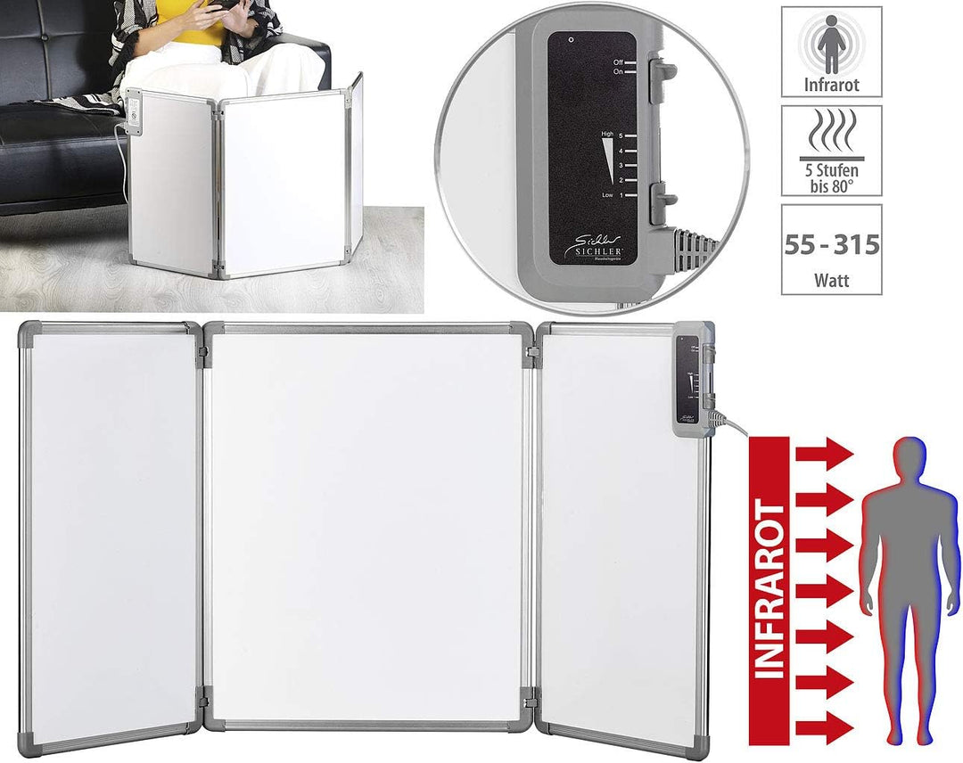 Sichler Haushaltsgeräte Infrarotheizung: Faltbares Fern-Infrarot-Heizpanel mit Alu-Rahmen; bis 80 °C