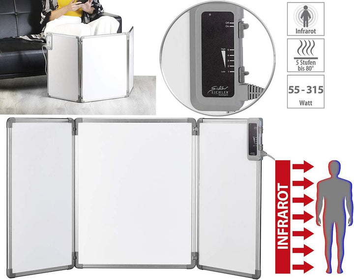 Sichler Haushaltsgeräte Infrarotheizung: Faltbares Fern-Infrarot-Heizpanel mit Alu-Rahmen; bis 80 °C