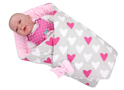 TupTam Baby Winter Einschlagdecke Warm Wattiert Minky, ca. 75 x 75 cm, Herzen Rosa / Weiss 75 x 75 c