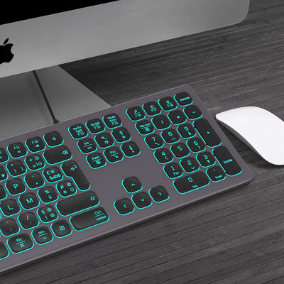 B.FRIENDIT Tastatur mit Hintergrundbeleuchtung, kabelgebunden, Slim – mit Aluminiumgehäuse, Ziffernb