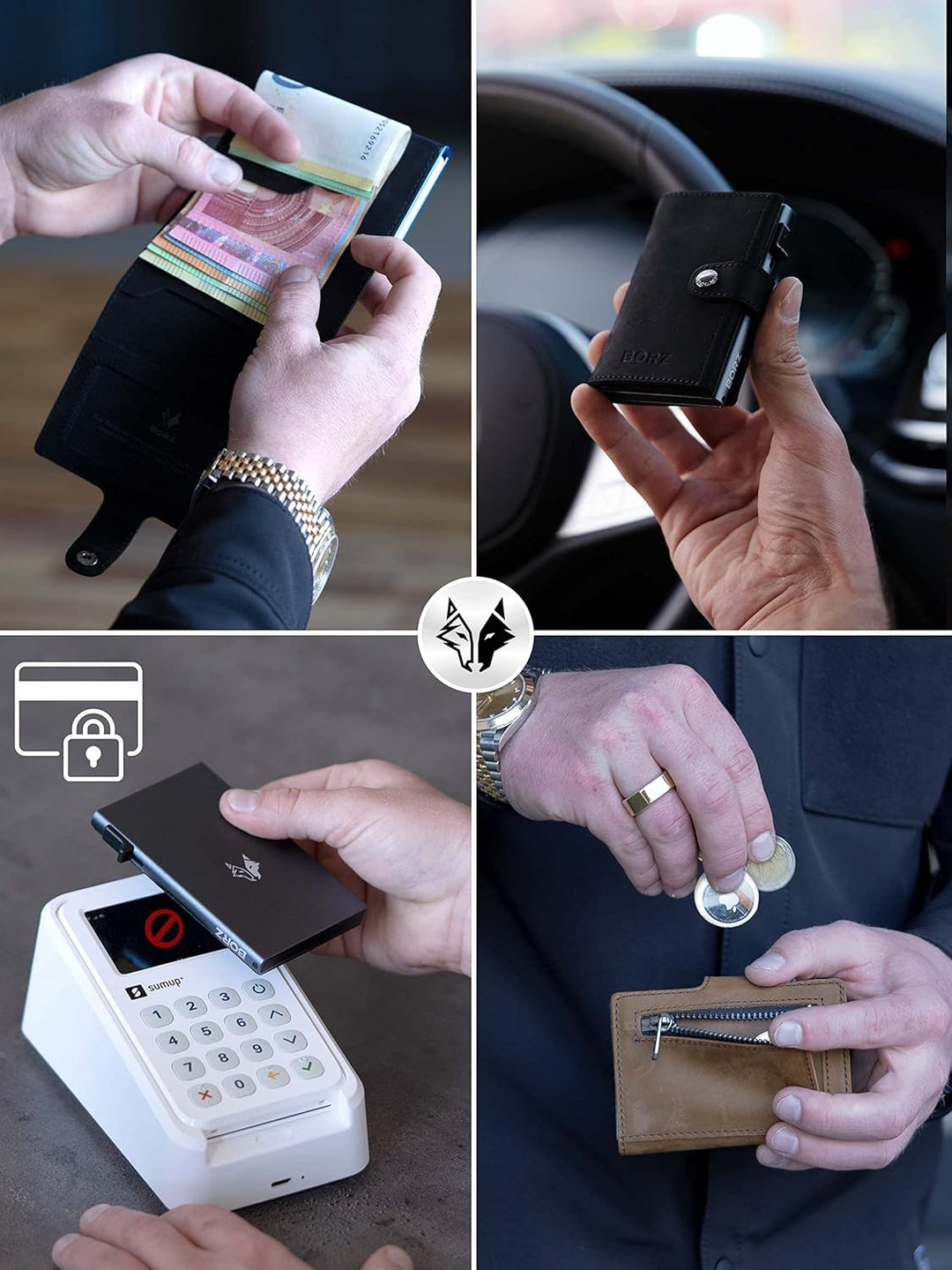 BORZ Prime Limited Kartenetui mit Münzfach für AirTag I Digitale Visitenkarte I Slim Wallet RFID Sch