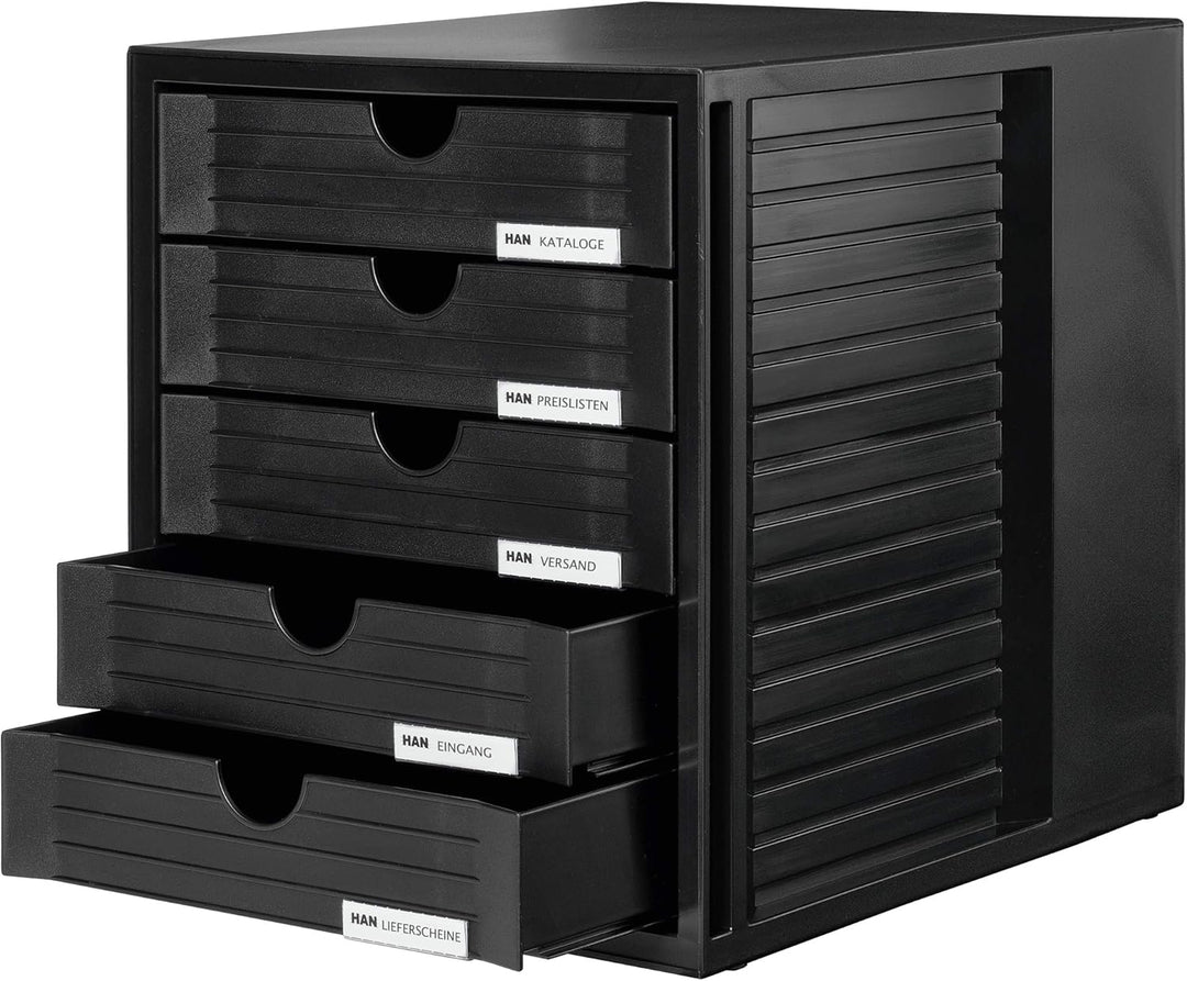 HAN Schubladenbox SYSTEMBOX mit 5 geschlossenen Schubladen für Unterlagen bis DIN C4, Schreibtisch o