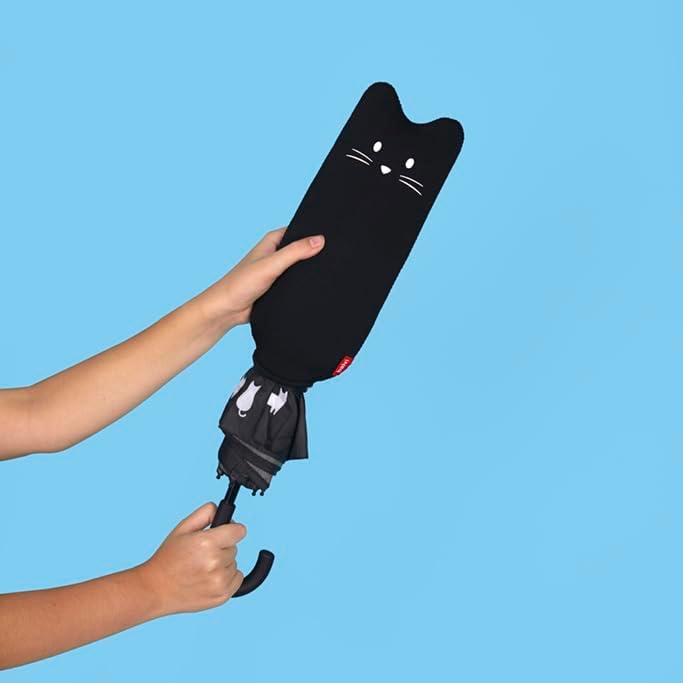 balvi Schirm Meowmbrella Farbe Schwarz Originelles Design voller Katzen Aus Nylon