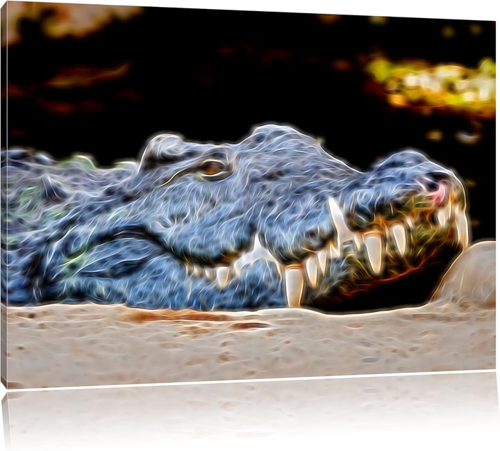 Dark gigantisches Krokodil Deluxe Format: 100x70 cm auf Leinwand, XXL riesige Bilder fertig gerahmt